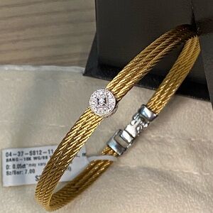 Alor Yellow PVD steel cable bracelet with diamond station